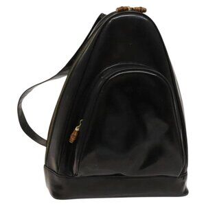 GUCCI Bamboo Shoulder Bag Enamel Black 003 2113 0127 Auth bs25525